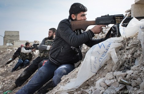 Free Syrian Army rebels fighting against Assad militias on the outskirts of the northwestern city of Maraat al-Numan, Idlib – Syria (Mustafa Karali/AP)