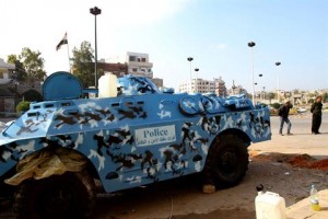 Syrian police armored vehicle in Homs. /AFP/Anwar Amro